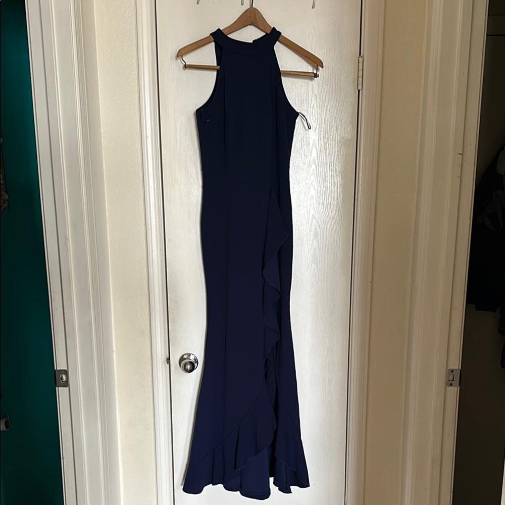 Blue Sheath Halter Dress for Prom